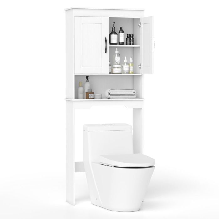 Armario de baño sobre el inodoro COSTWAY con 2 puertas, estante ajustable, compartimentos abiertos para inodoro, cuarto de lavado, blanco