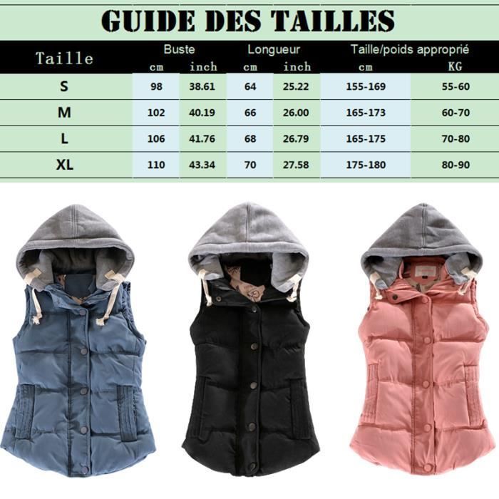Doudoune Femme,Doudoune Sans Manches Ultra Légère Zippée Hiver,Doudoune En Duvet Duvet Couleur Unie à Capuchon-Bleu