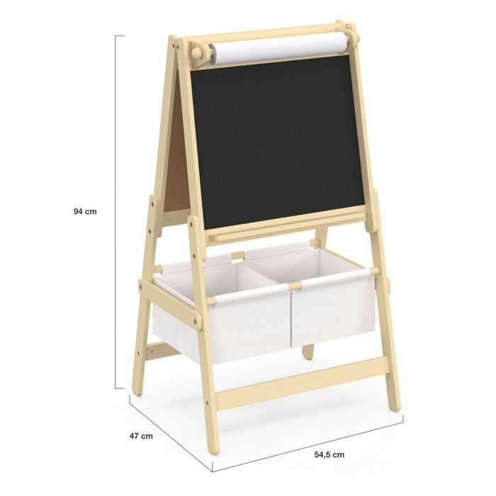 IDMARKET 3-in-1 Children's Easel with Double-Sided Paper Roll and 2 Storage Baskets