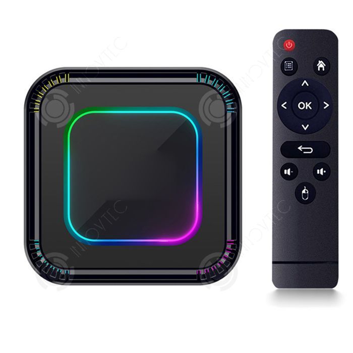 Decodificador INN de 2 GB + 16 GB con Wi-Fi dual y reproductor Bluetooth, incluye luces RGB, salida 4K Ultra HD y Android 13.