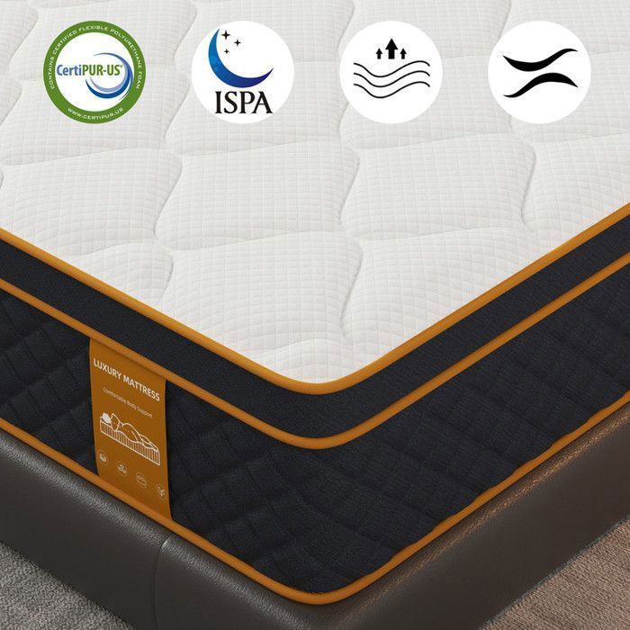 Colchão HOLDLAMP 90x200 cm - Espessura extra de 25 cm - Espuma viscoelástica + 7 zonas de molas - Hipoalergênico e reversível