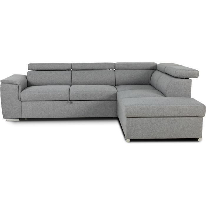 Sofá cama esquinero reversible con almacenamiento - 5 plazas - DAYTONA - Tela gris - 260 x 77 / 94 x 216 cm