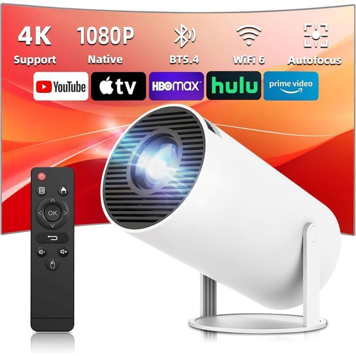 Proyector portátil TRAHOO - WiFi/Bluetooth - Compatible con 4K - Resolución nativa 1080P - Rotación de 180°