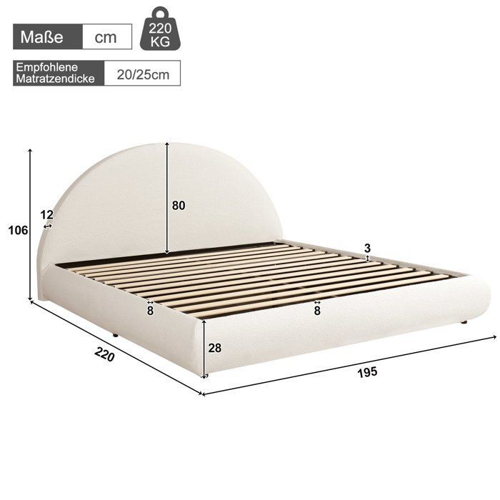Merax Lit Double 180x200 cm avec Coffre Rangement Hydraulique en Velours Bouclé Blanc