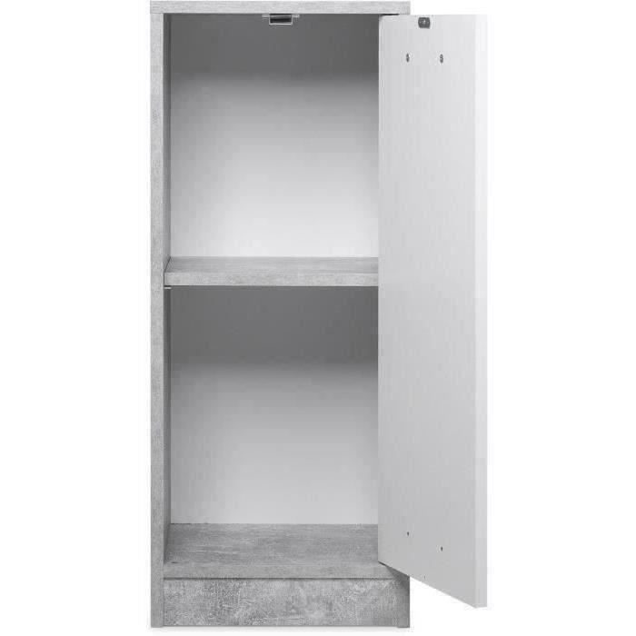 Salle de bain complète - Blanc et gris béton - 1 meuble sous lavabo + 1 étagère + 2 rangements bas - MADEIRA