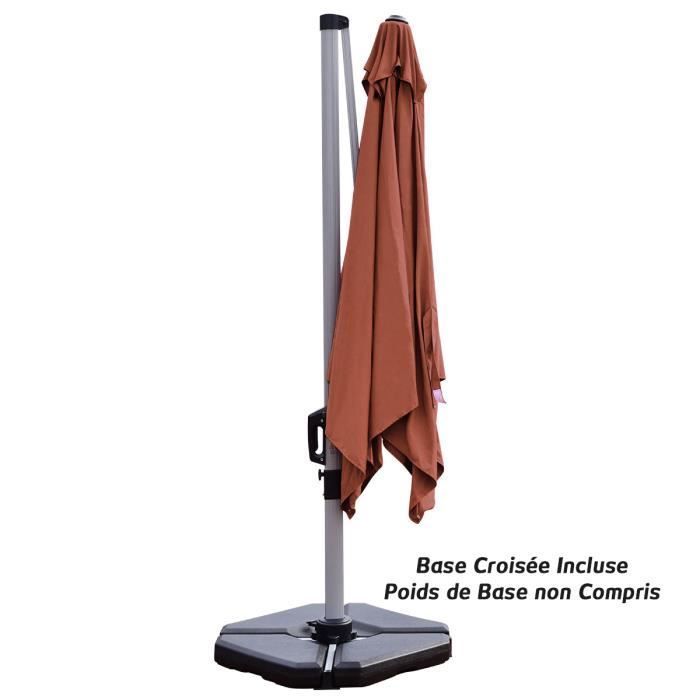 COSTWAY Parasol Déporté Carré 3M avec Base en Croix Poteau en Aluminium Rotatif à 360° Manivelle Inclinable 8 Baleines Orange