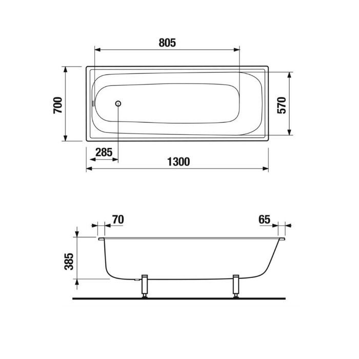Jika (Roca Group) - Riga 130 x 70 cm Space-saving bathtub 150 L in enamelled steel, without feet, white (H2340300000001)