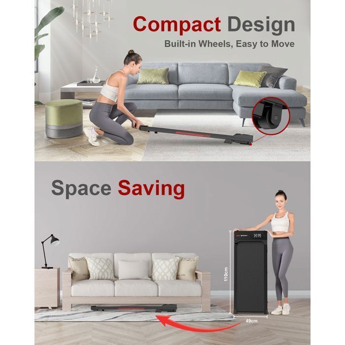 Cinta de correr y caminadora – BIGZZIA – 1-8 km/h – Inclinación del 5 % – Sistema de amortiguación de 5 capas – Control remoto y pantalla LED – Negro