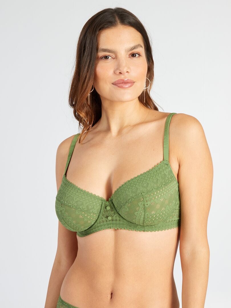 Sutiã balconette com renda para dar volume - VERDE