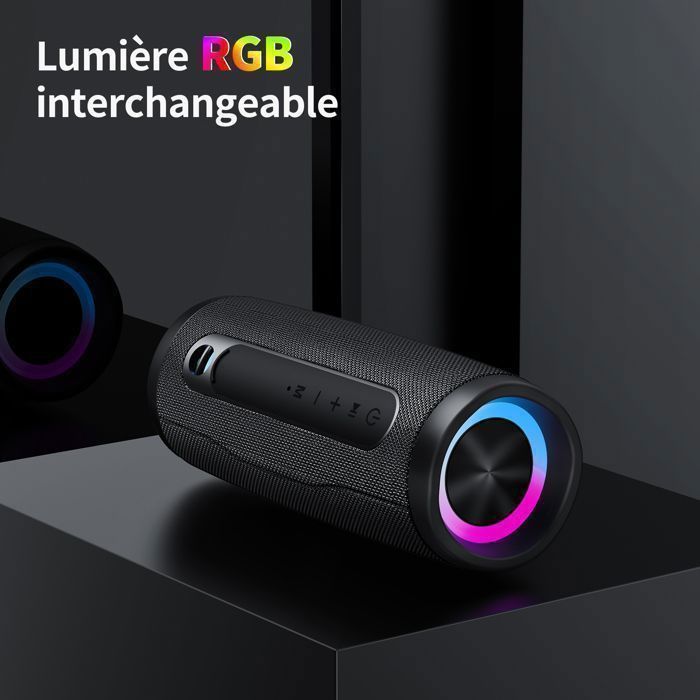 Enceinte Portable Bluetooth 5.0 VEATOOL 20W Puissant Subwoofer à 360° Capacité 2000mAh Autonomie 15H Etanche IPX5 Type-C Noir