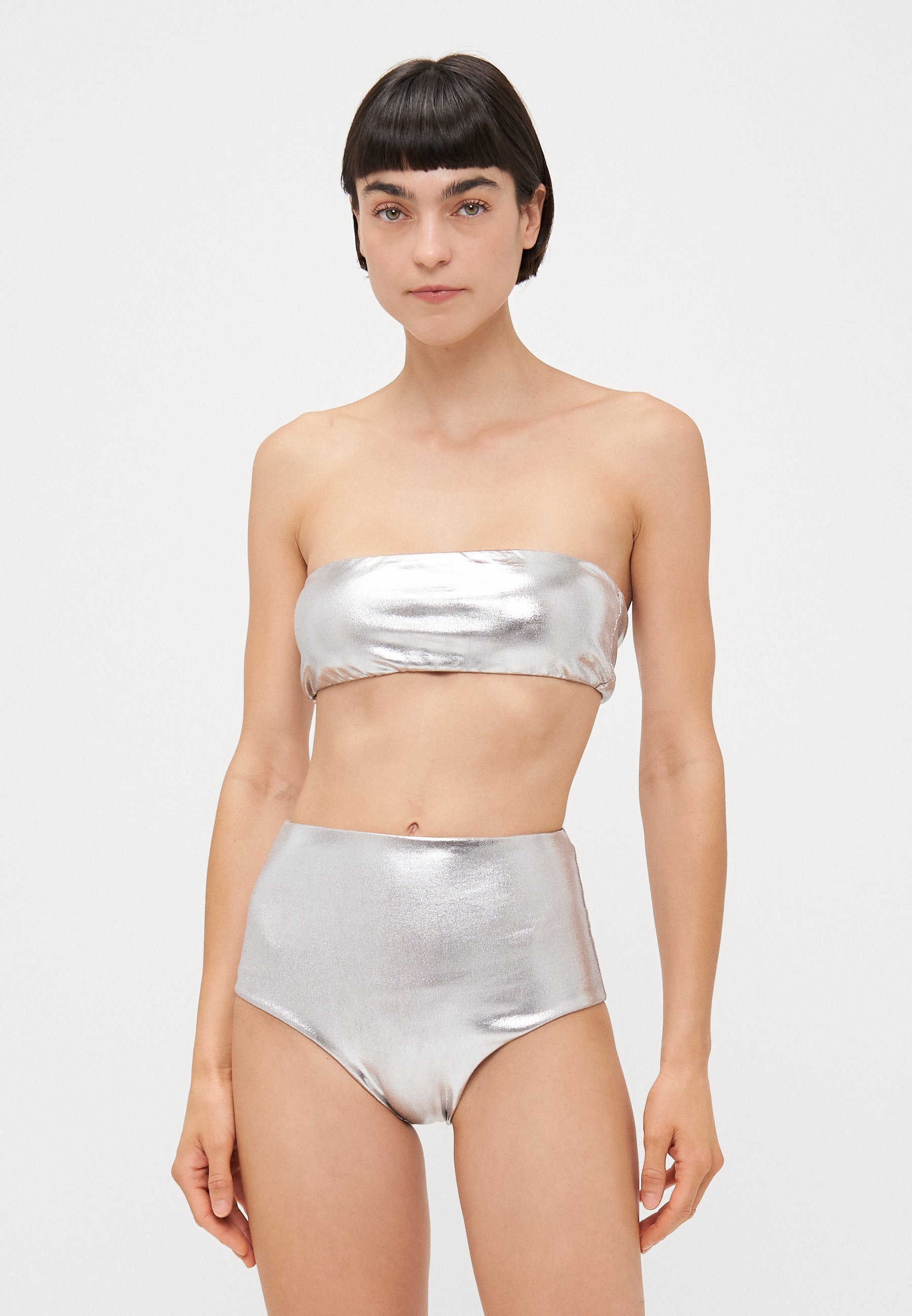 ADRIANA DEGREAS VINTAGE SOLID HIGH WAISTED BANDEAU - Bikini - silberfarben