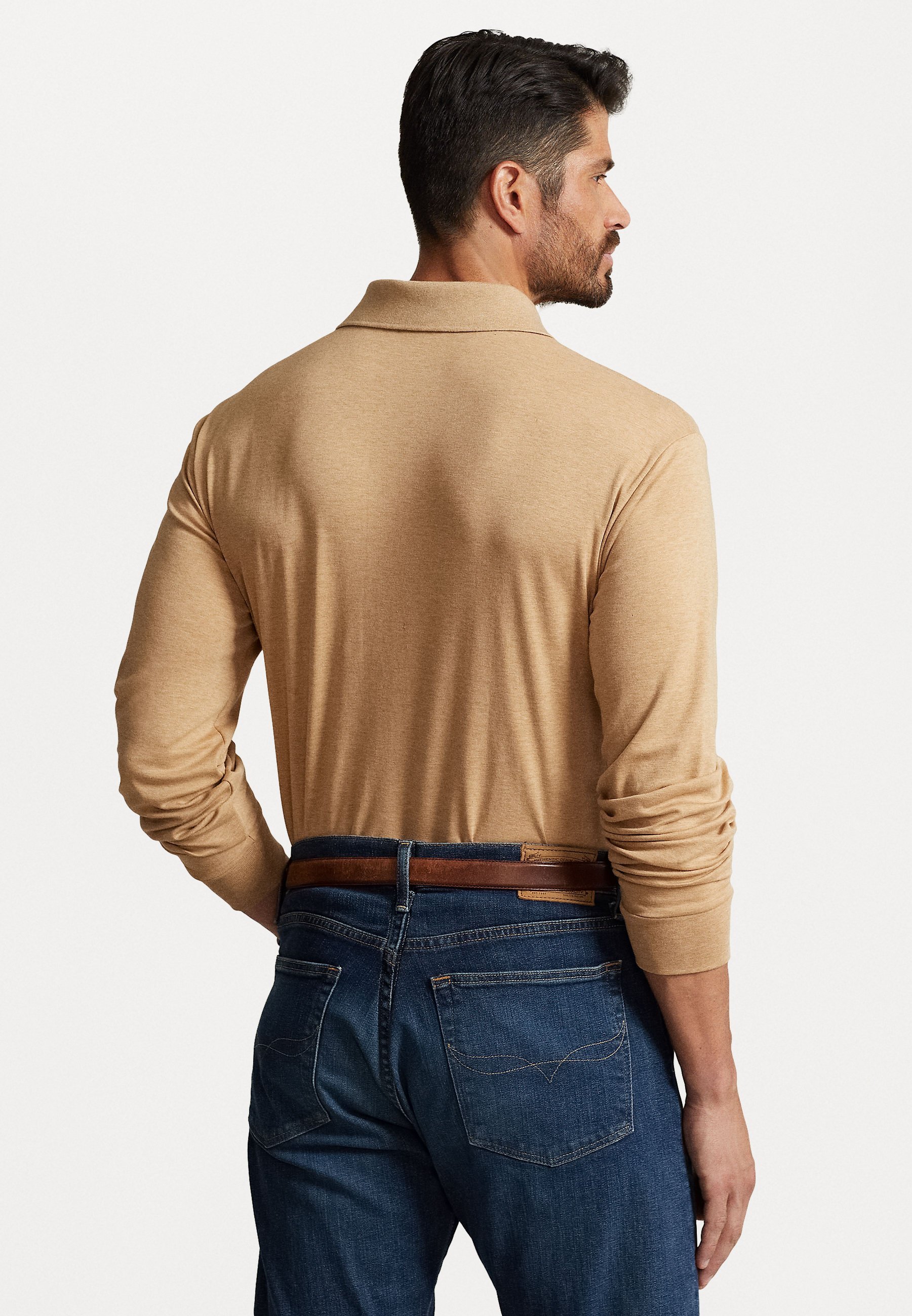 Polo Ralph Lauren Big & Tall Langarm-Poloshirt aus weicher Baumwolle – klassisches Kamelmeliert