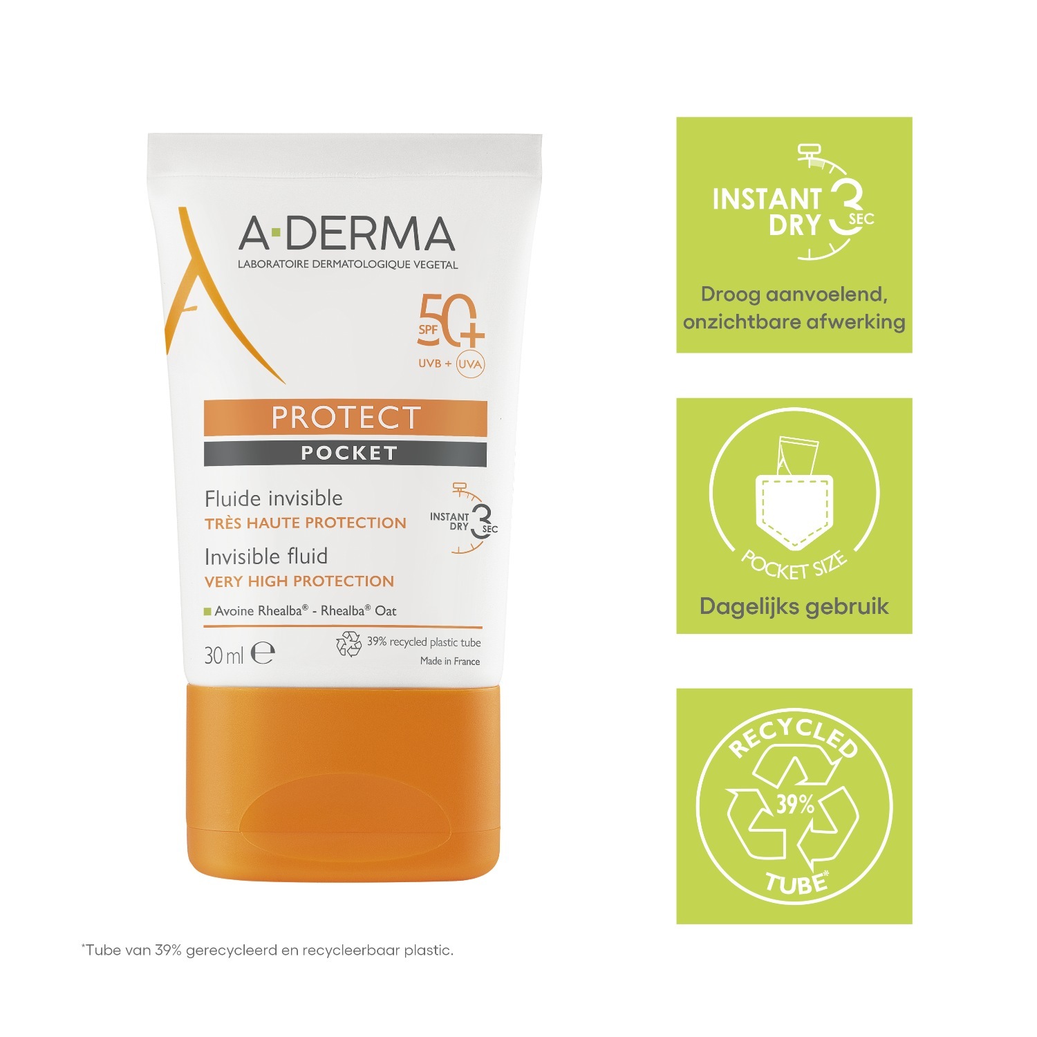 A-DERMA Protect Pocket neredzamais šķidrais saules aizsargkrēms SPF 50+ - 30 ml
