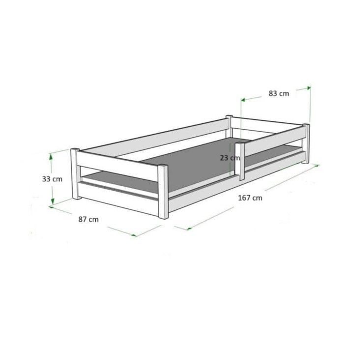 Cama infantil LILA de 160x80 cm – Madera natural, barandillas de seguridad, estructura baja.