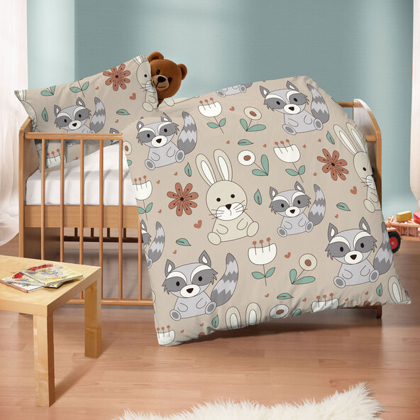Flannel bedding, raccoon, natural