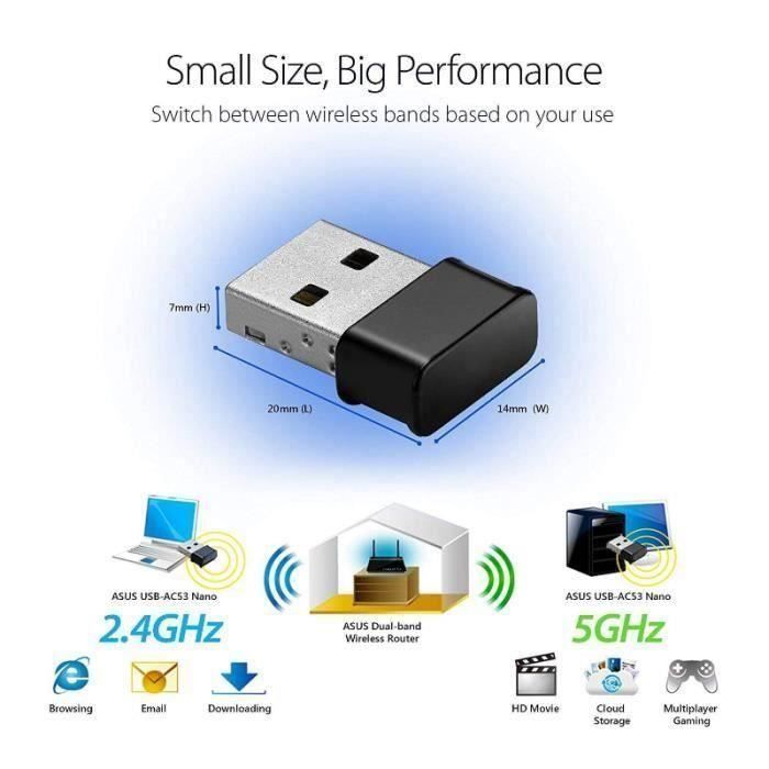 KING Mini USB WiFi Adaptateur 1200Mbps Clé WiFi Dongle AC Dual Band, WiFi Wireless Adaptateur Compatible avec Windows 7-8-8.1-10