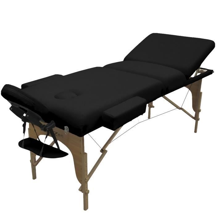 Lettino da massaggio in legno pieghevole a 3 sezioni da 15 cm con pannello Reiki + accessori e custodia per il trasporto - Nero - Vivezen