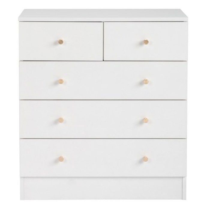 Cómoda de 5 cajones - Aparador de estilo escandinavo - Blanco - 66 x 33 x 73 cm