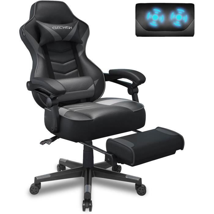 Sedia da gaming, sedia da ufficio ergonomica con schienale alto, poggiapiedi, poggiatesta, supporto lombare e funzione massaggio - Grigio