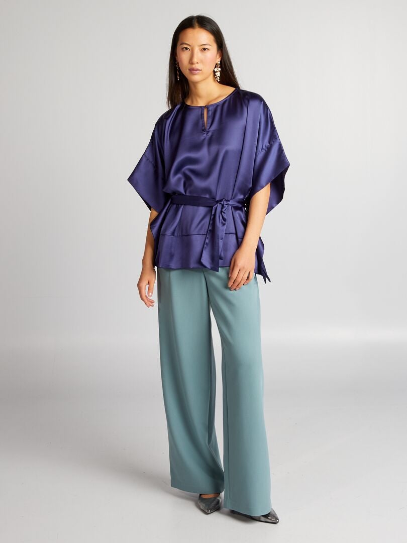 Mouwloze satijnen blouse in effen kleur - BLAUW