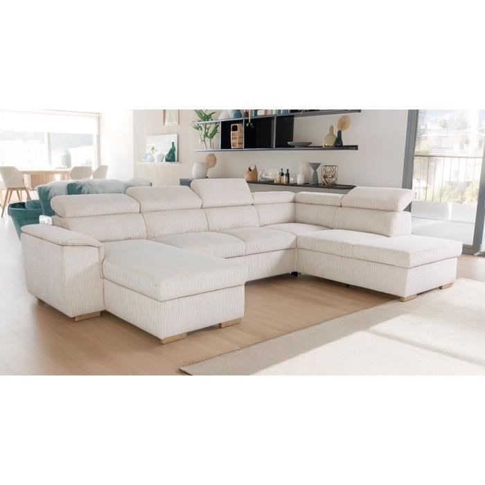 DAYTONA 5-6 seater panoramic corner sofa bed - Beige corduroy - With storage - W 326 x H 94 x D 216 cm