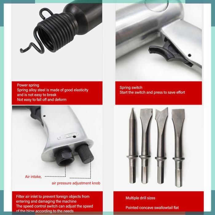 VBESTLIFE Kit Marteau-piqueur Pneumatique Multifonctionnel pour Réparation Auto, Retrait de Rouille, de 250 mm de long