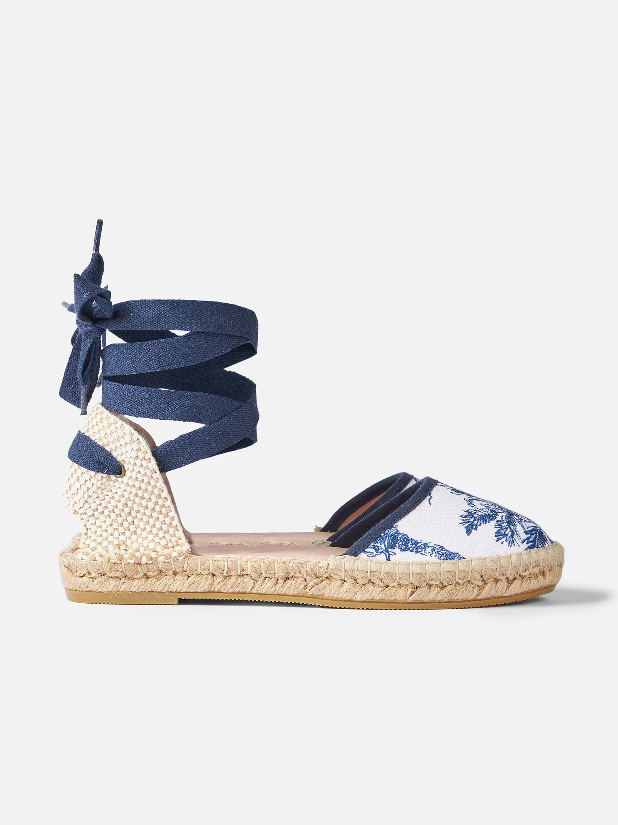 Platte espadrilles met canvasprint van jouy