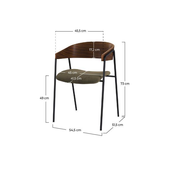 Lot de 2 chaises en velours vert kaki et bois de noyer - Esmée - Rendez-Vous Déco