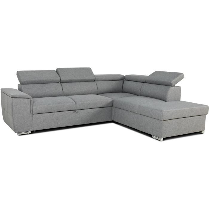 Sofá cama esquinero reversible con almacenamiento - 5 plazas - DAYTONA - Tela gris - 260 x 77 / 94 x 216 cm