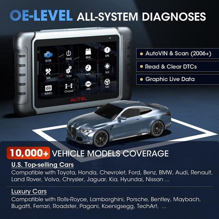 Herramienta de diagnóstico automotriz - Autel - MP808S - OBD2 - Codificación avanzada de ECU - Android 11