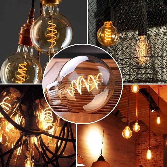Vintage Edison E27 LED-Glühbirne ST64, flexible, gebogene LED-Spiralglühbirne, antikwarmweiß, entspricht 40 W