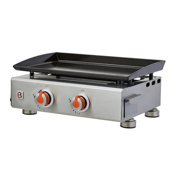 Plancha de gas Alicia II de acero inoxidable con 2 quemadores - BRASERO - 2 quemadores - 52 x 34 cm - Placa de acero esmaltado - Sirve hasta 8 personas - 5 kW, Gris