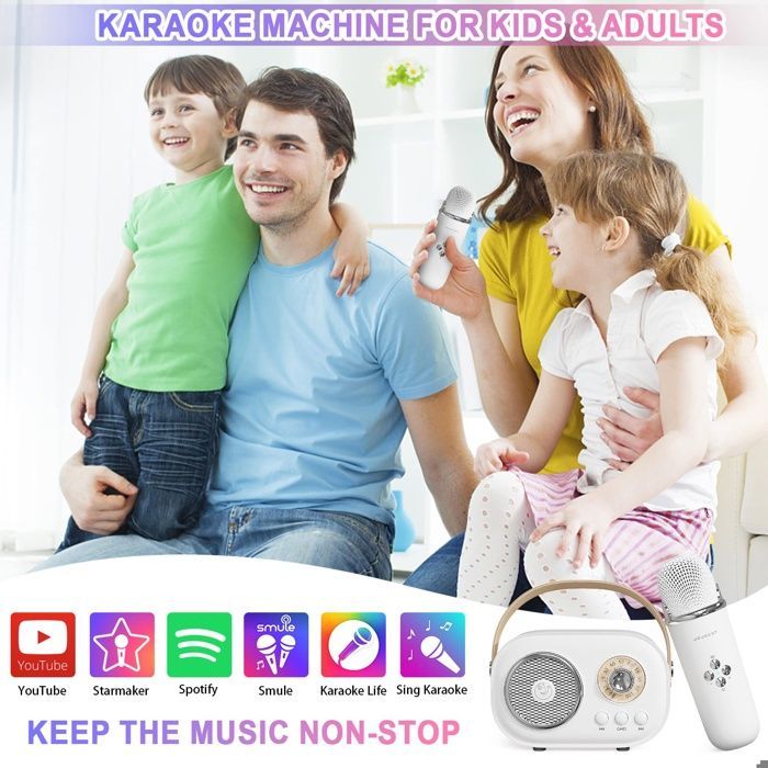 Leuke mini-karaoke, draagbaar, Bluetooth met microfoon, voor kinder- en volwassenenfeestjes (wit)