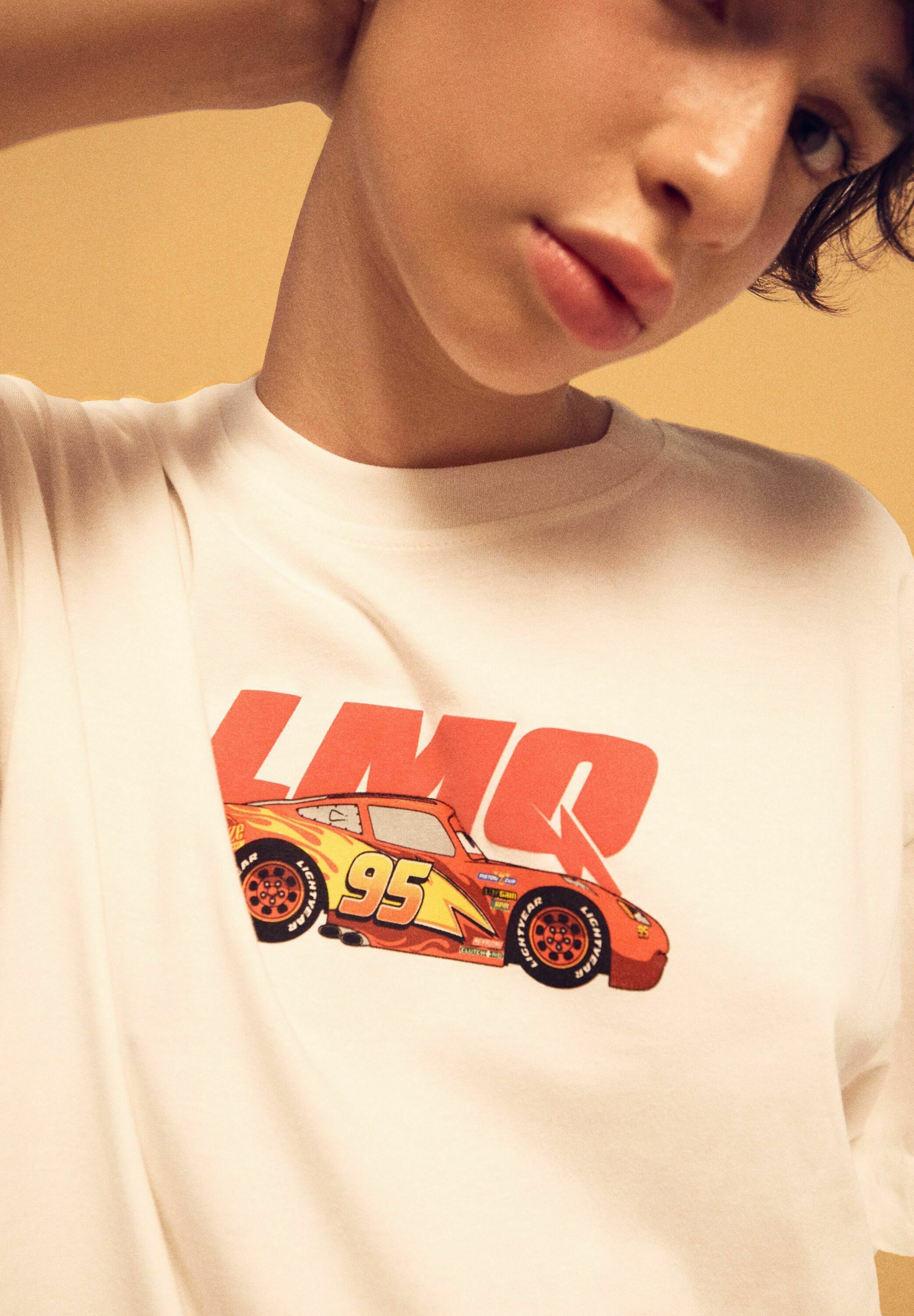 Bershka T-shirt met korte mouwen en autoprint - wit
