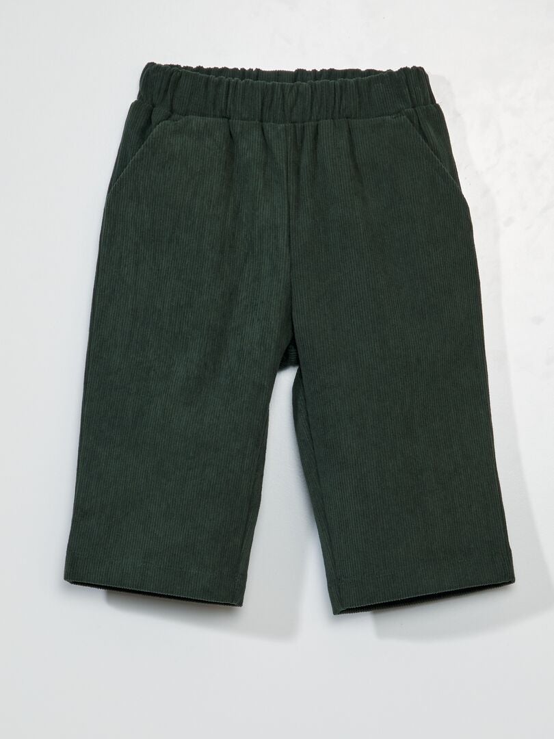Calças de veludo cotelê de cor sólida - VERDE