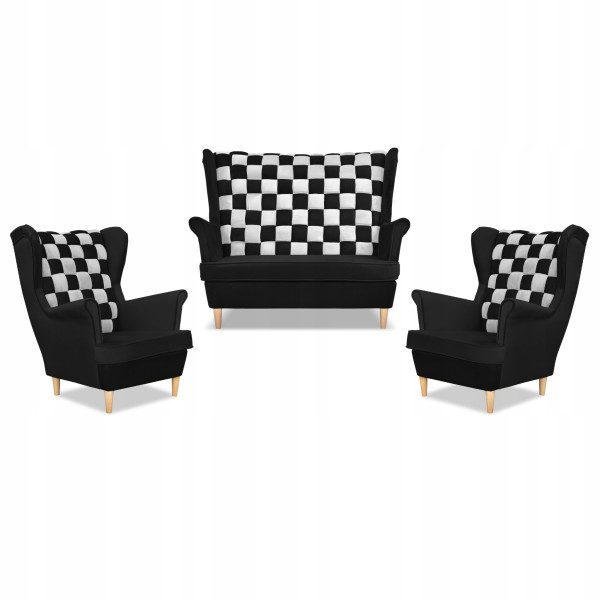 Zestaw uszak CAROL DUO sofa fotele Family Meble czarno - biały