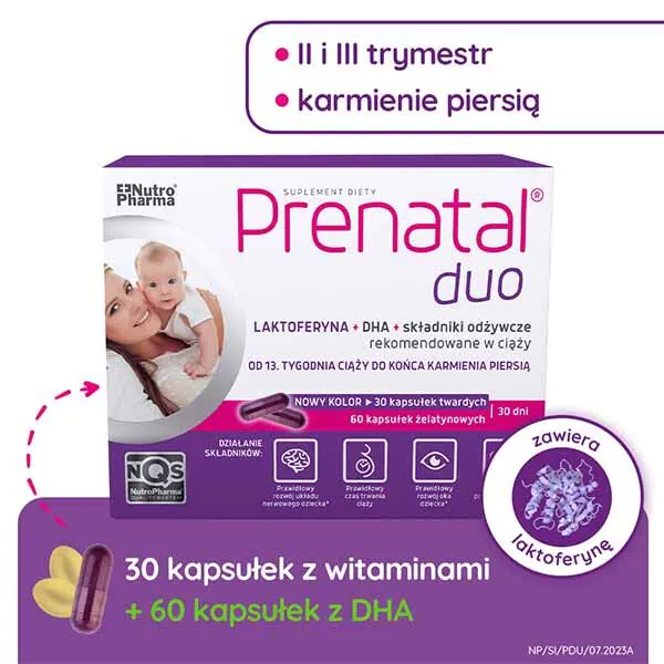 Prenatal Duo, Suplement diety dla kobiet od 13. tygodnia ciąży do końca karmienia piersią, Kapsułki twarde + kapsułki żelatynowe