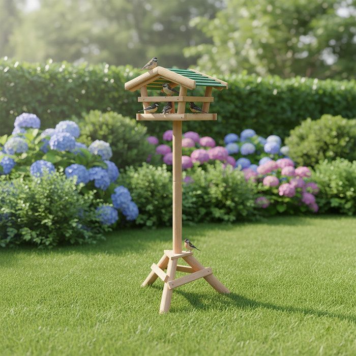 Relaxdays Nichoir à oiseaux pied Support de jardin Mangeoire en bois Déco H x l x P: 100 x 37 x 43 cm, avec toit vert