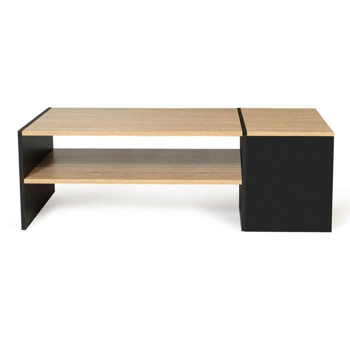 Tavolino da bar rettangolare contemporaneo IDMARKET IZIA con vano portaoggetti nero e ripiani in legno.