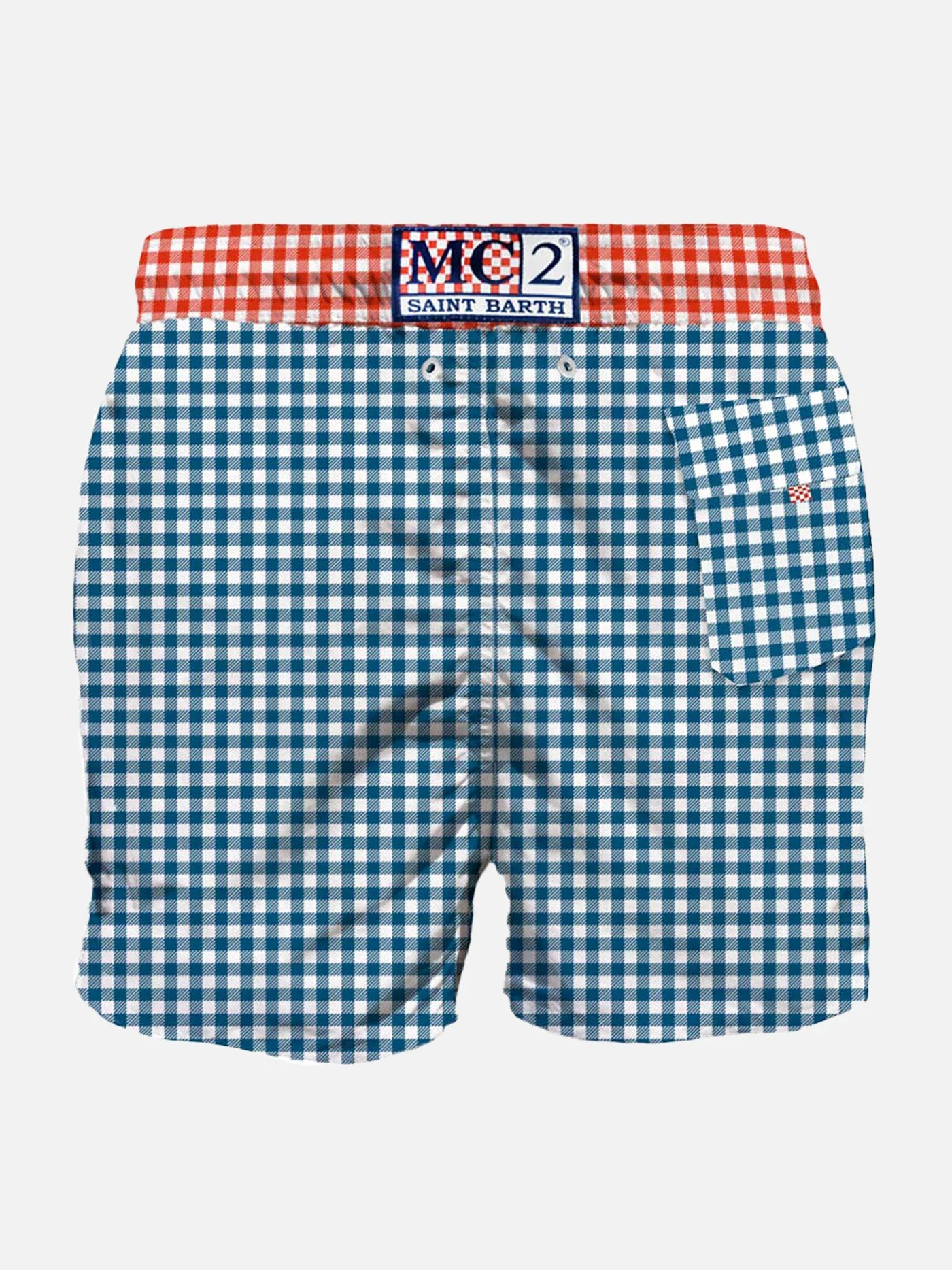 Herren-Badehose mit Vichy-Karo-Muster und Tasche