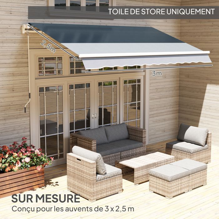 Tela de repuesto para toldo - Outsunny - Cenefa, repelente al agua - Compatible con 3x2,5 m - Poliéster de alta densidad 280 g/m² - Gris