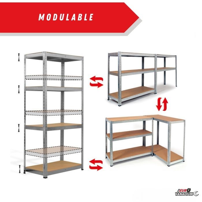 Heavy-duty double workbench shelf, 160 x 160 x 30 cm, Storage shelf - Grey - EURO VANADIUM - 640 kg capacity - 8 shelves