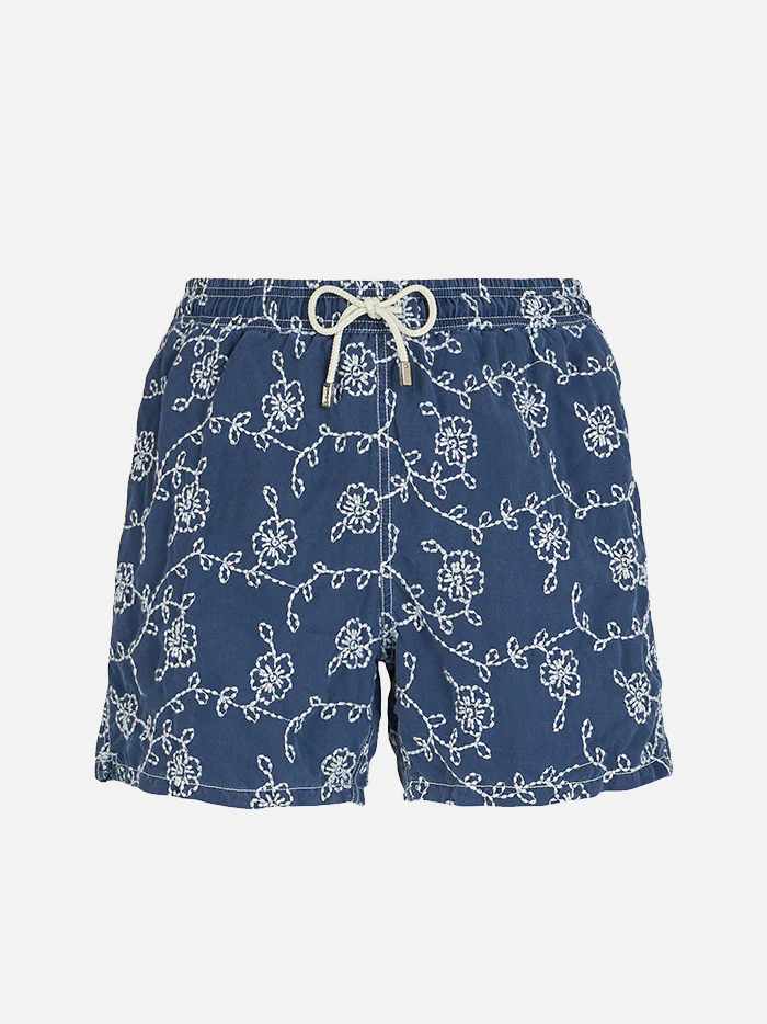 Traje de baño para hombre con flores bordadas