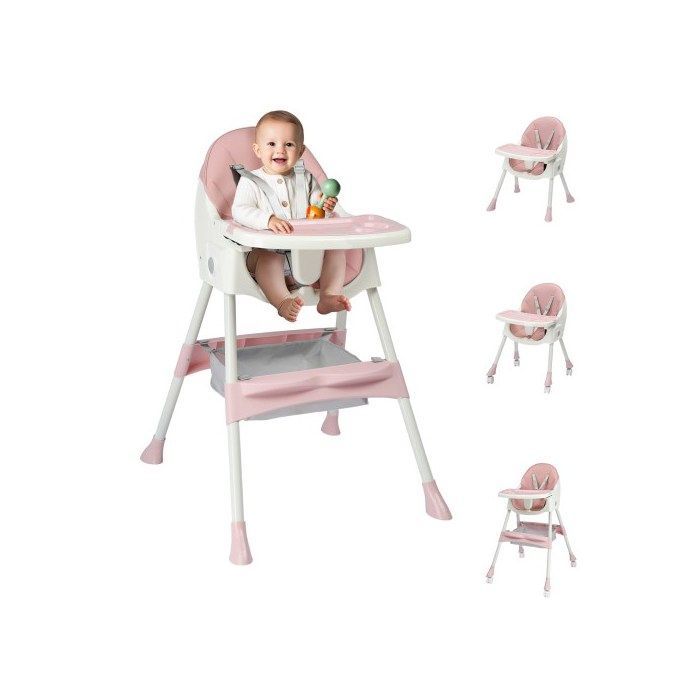 Baby High Chair - ALIGHTUP - Convertible High Chair, Reclining Backrest, Compact Fold, Adjustable, Multi-functional - Pink