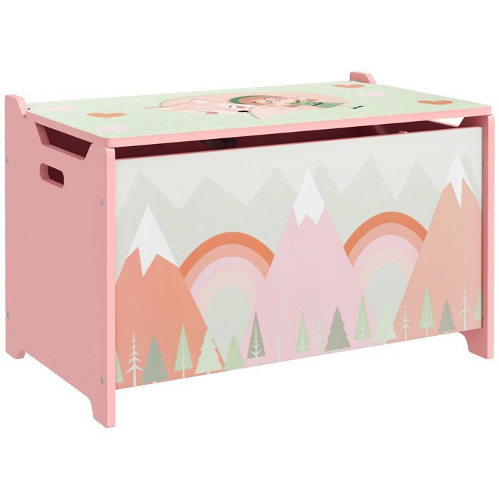 Coffre à jouet enfant - coffre de rangement enfant - ZONEKIZ - couvercle rabattable, motif de forêt - 60 x 37 x 39 cm - vert