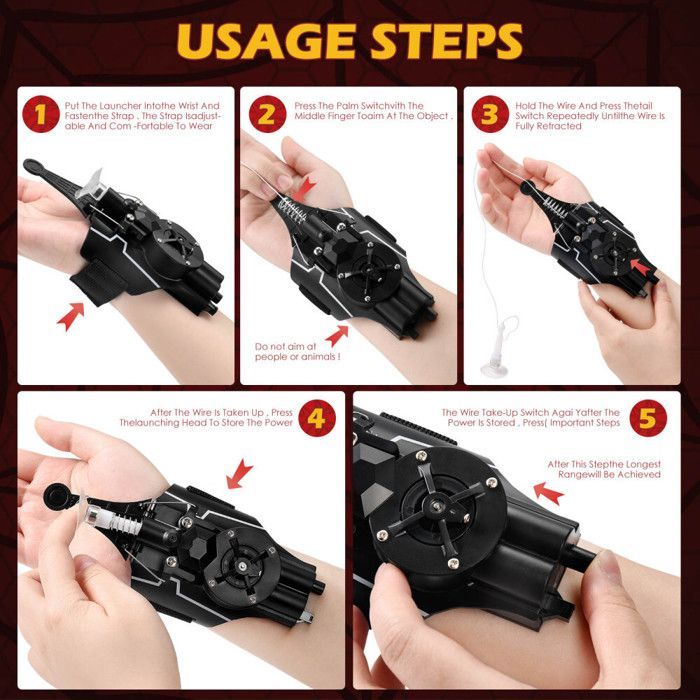 Tireur de Toile d'araignée, Spider Web Shooter Con Launcher Glove, Gant de Lancement pour Enfants, Effet Lumineux, Spider Web