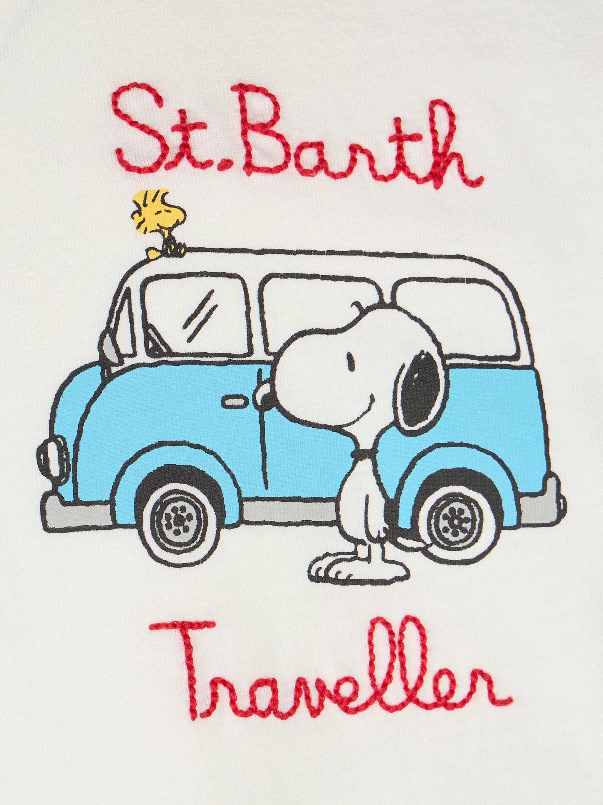 Kinder T-shirt van katoen met Snoopy-print en St. Barth Trav-borduurwerk.