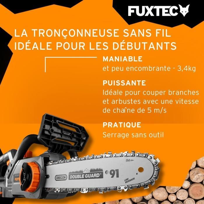 Motosega a batteria - FUXTEC FX-E1KS20 - Barra guida da 20 V e 25 cm - Batteria da 2 Ah e caricabatterie da 2,4 A