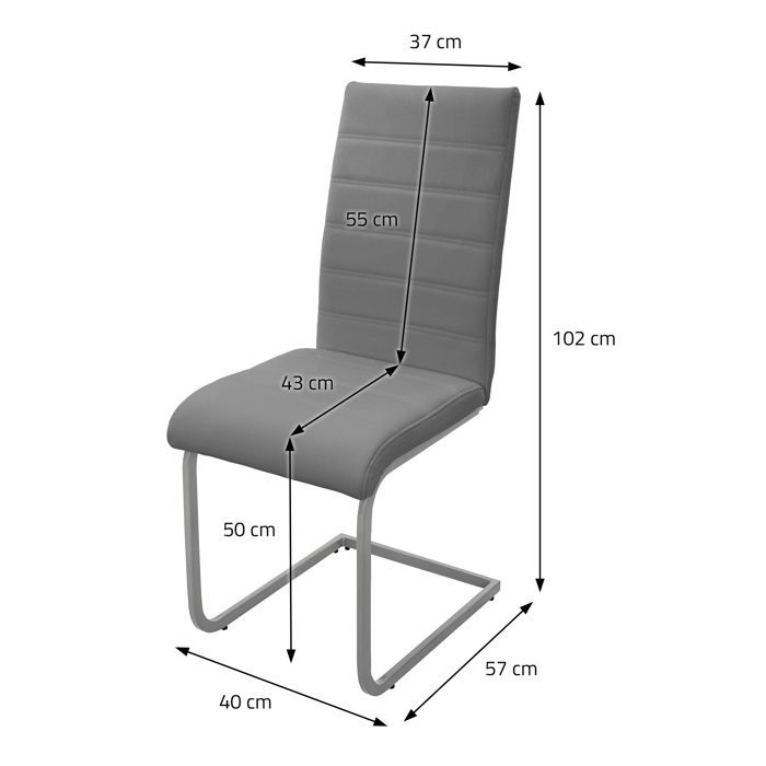 ML-Design 2 grijze eetkamerstoelen van kunstleer, met ergonomische rugleuning en gewatteerde zitting, geschikt voor de woonkamer of keuken.