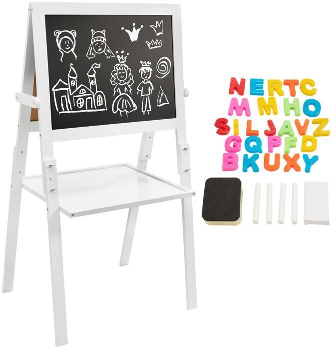Mamabrum Tableau Enfant Bois Chevalet 52 X 42 X 98 CM Magnétique Feutre & Tableau Noir à Craie - Hauteur Réglable Accessoires